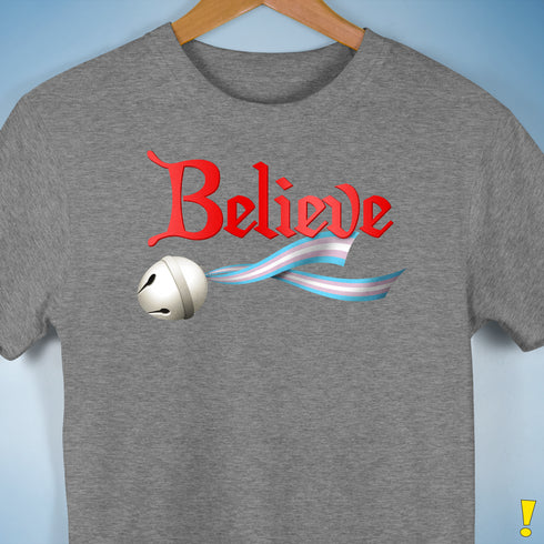 Believe Transgender Pride Jingle Bell Premium Unisex T-Shirt - Grey Heather